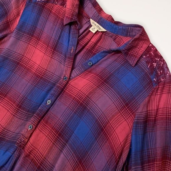 LUCKY BRAND Boho Embroidered Plaid Tunic Shirt - Picture 3 of 9